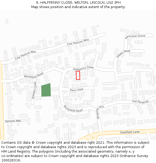 6, HALFPENNY CLOSE, WELTON, LINCOLN, LN2 3FH: Location map and indicative extent of plot
