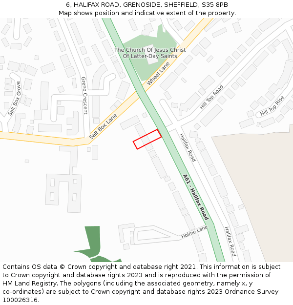 6, HALIFAX ROAD, GRENOSIDE, SHEFFIELD, S35 8PB: Location map and indicative extent of plot