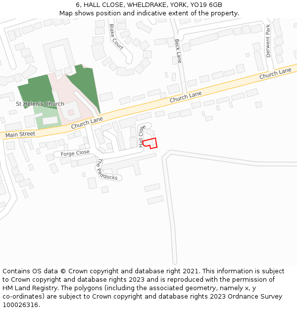 6, HALL CLOSE, WHELDRAKE, YORK, YO19 6GB: Location map and indicative extent of plot