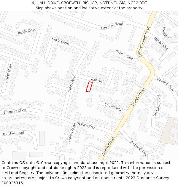 6, HALL DRIVE, CROPWELL BISHOP, NOTTINGHAM, NG12 3DT: Location map and indicative extent of plot