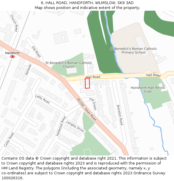 6, HALL ROAD, HANDFORTH, WILMSLOW, SK9 3AD: Location map and indicative extent of plot