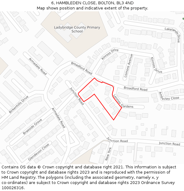 6, HAMBLEDEN CLOSE, BOLTON, BL3 4ND: Location map and indicative extent of plot