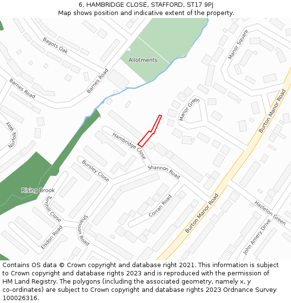 6, HAMBRIDGE CLOSE, STAFFORD, ST17 9PJ: Location map and indicative extent of plot