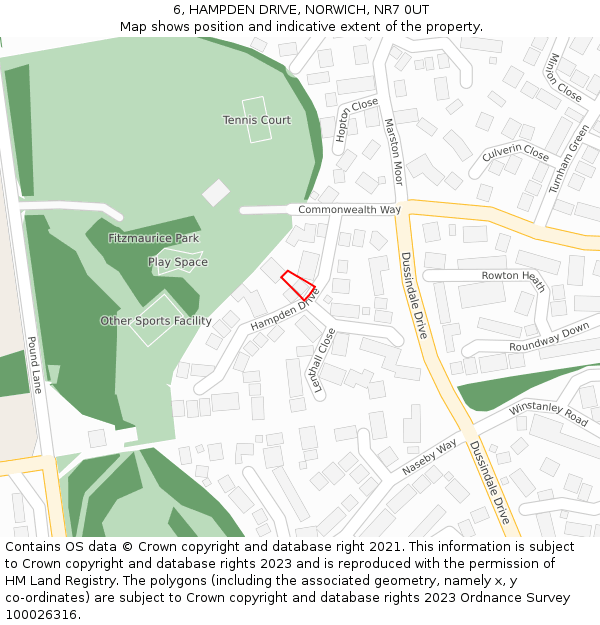 6, HAMPDEN DRIVE, NORWICH, NR7 0UT: Location map and indicative extent of plot