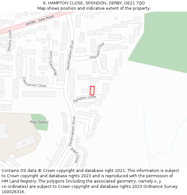 6, HAMPTON CLOSE, SPONDON, DERBY, DE21 7QD: Location map and indicative extent of plot