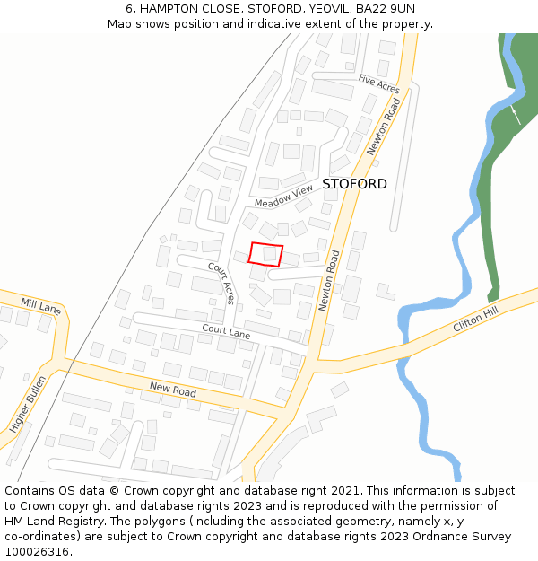 6, HAMPTON CLOSE, STOFORD, YEOVIL, BA22 9UN: Location map and indicative extent of plot
