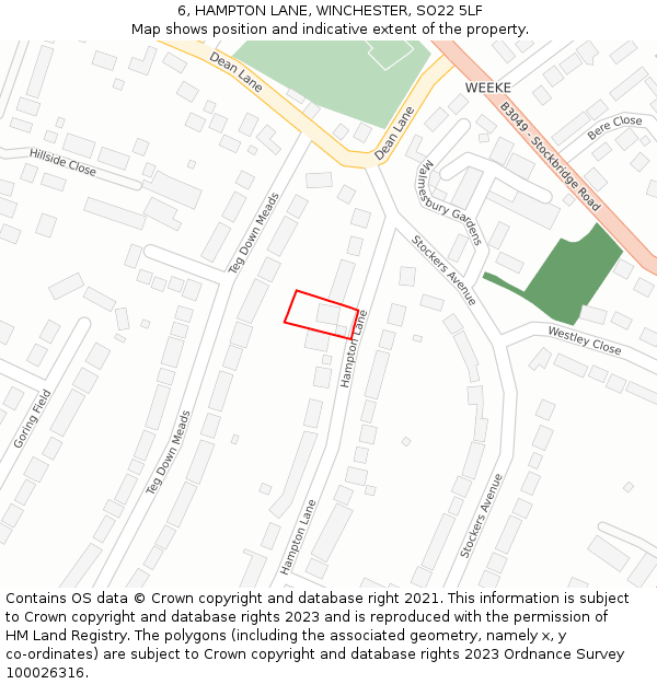 6, HAMPTON LANE, WINCHESTER, SO22 5LF: Location map and indicative extent of plot