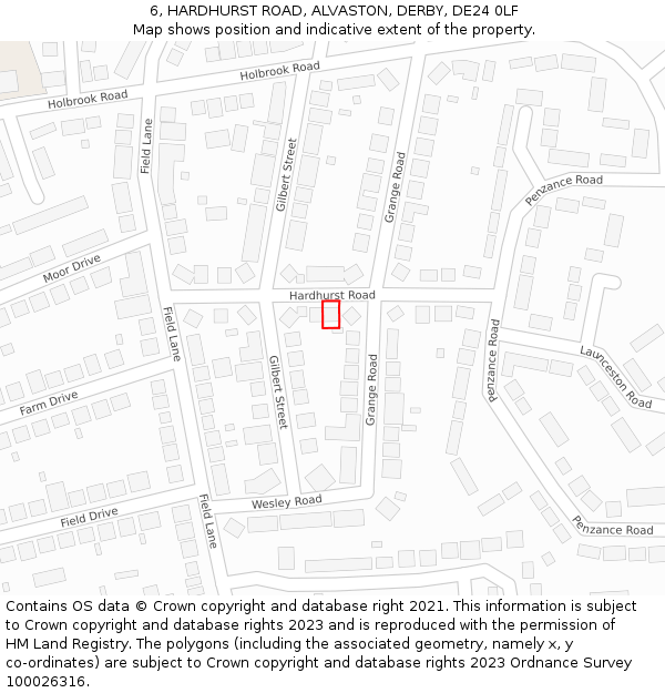6, HARDHURST ROAD, ALVASTON, DERBY, DE24 0LF: Location map and indicative extent of plot
