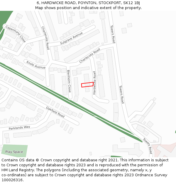 6, HARDWICKE ROAD, POYNTON, STOCKPORT, SK12 1BJ: Location map and indicative extent of plot