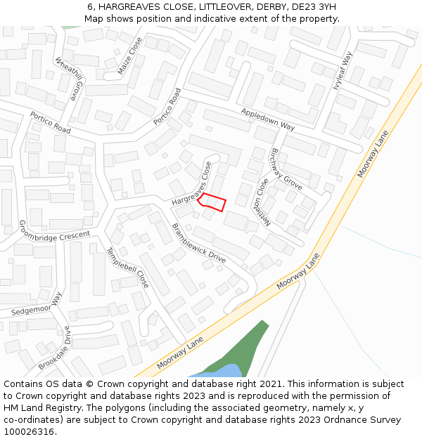 6, HARGREAVES CLOSE, LITTLEOVER, DERBY, DE23 3YH: Location map and indicative extent of plot