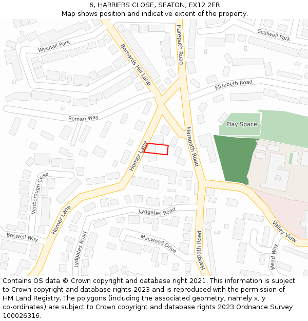 6, HARRIERS CLOSE, SEATON, EX12 2ER: Location map and indicative extent of plot