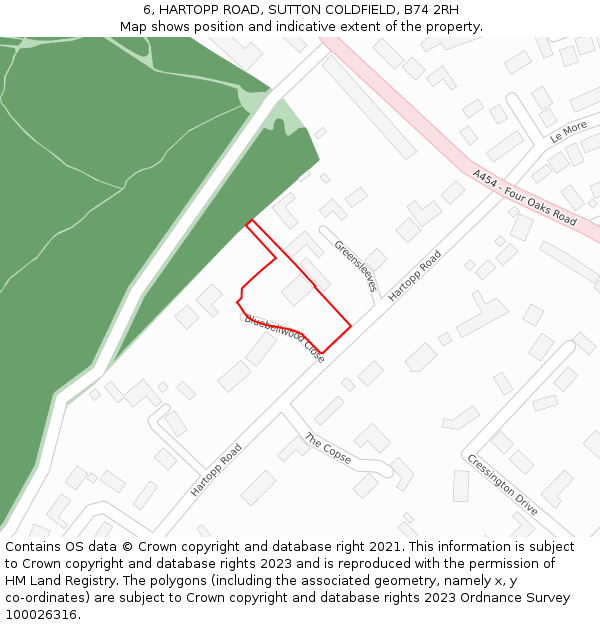6, HARTOPP ROAD, SUTTON COLDFIELD, B74 2RH: Location map and indicative extent of plot