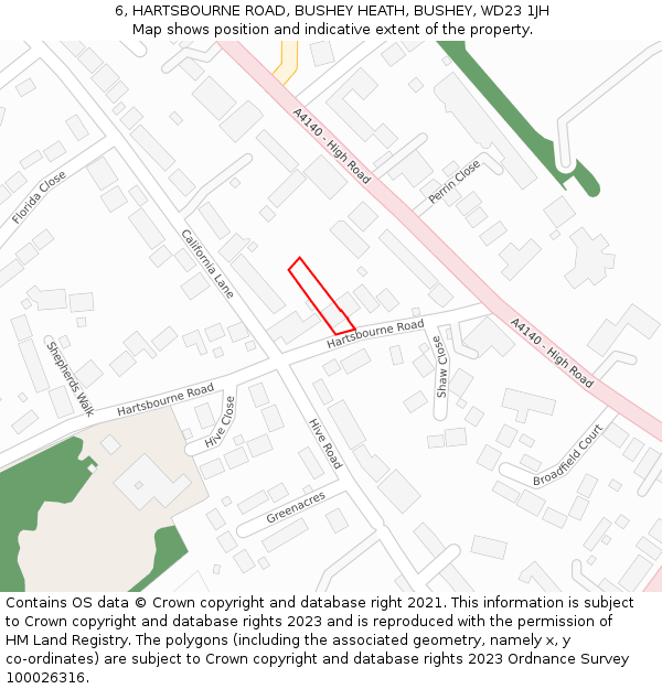 6, HARTSBOURNE ROAD, BUSHEY HEATH, BUSHEY, WD23 1JH: Location map and indicative extent of plot