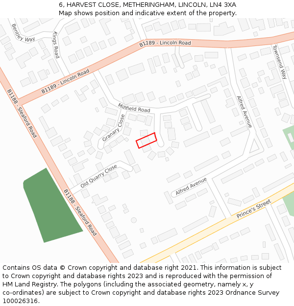 6, HARVEST CLOSE, METHERINGHAM, LINCOLN, LN4 3XA: Location map and indicative extent of plot