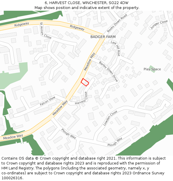 6, HARVEST CLOSE, WINCHESTER, SO22 4DW: Location map and indicative extent of plot