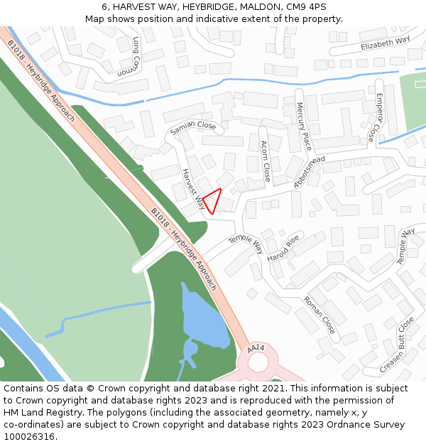 6, HARVEST WAY, HEYBRIDGE, MALDON, CM9 4PS: Location map and indicative extent of plot