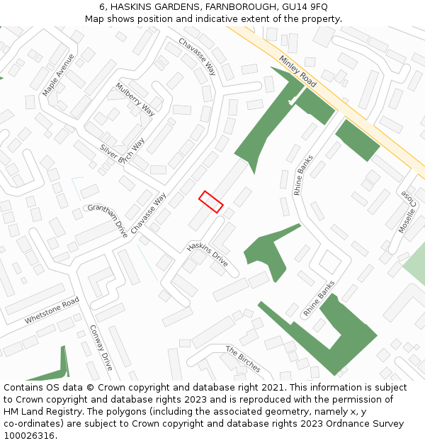 6, HASKINS GARDENS, FARNBOROUGH, GU14 9FQ: Location map and indicative extent of plot