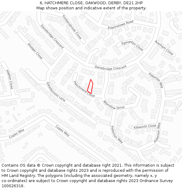 6, HATCHMERE CLOSE, OAKWOOD, DERBY, DE21 2HP: Location map and indicative extent of plot