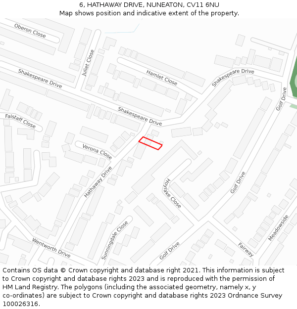 6, HATHAWAY DRIVE, NUNEATON, CV11 6NU: Location map and indicative extent of plot