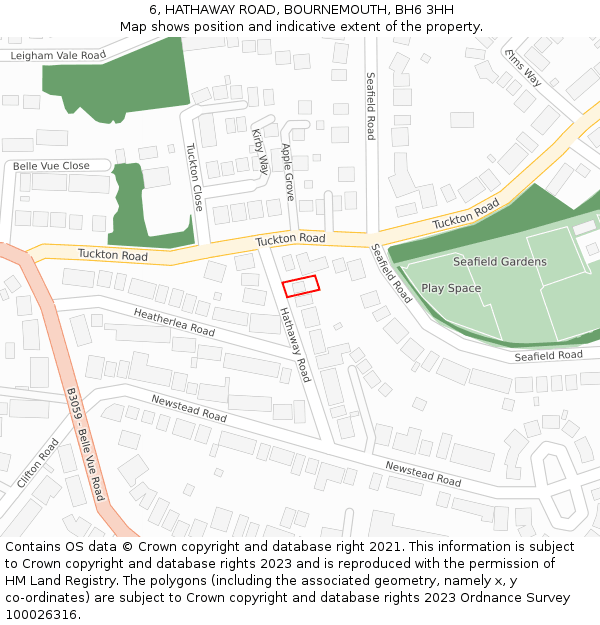 6, HATHAWAY ROAD, BOURNEMOUTH, BH6 3HH: Location map and indicative extent of plot