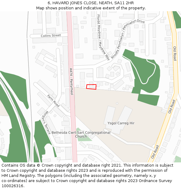6, HAVARD JONES CLOSE, NEATH, SA11 2HR: Location map and indicative extent of plot