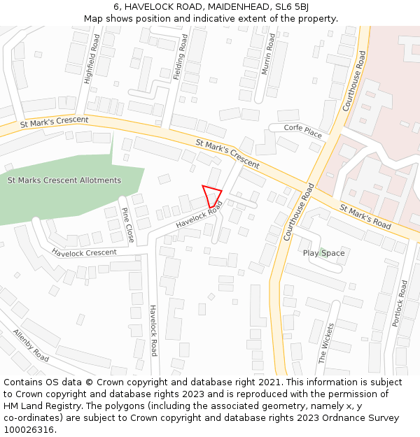 6, HAVELOCK ROAD, MAIDENHEAD, SL6 5BJ: Location map and indicative extent of plot
