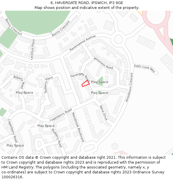 6, HAVERGATE ROAD, IPSWICH, IP3 9GE: Location map and indicative extent of plot