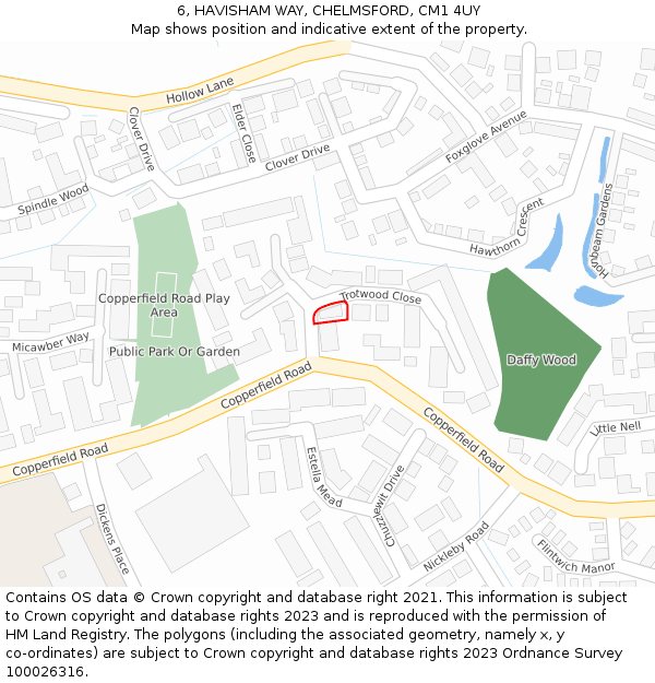 6, HAVISHAM WAY, CHELMSFORD, CM1 4UY: Location map and indicative extent of plot