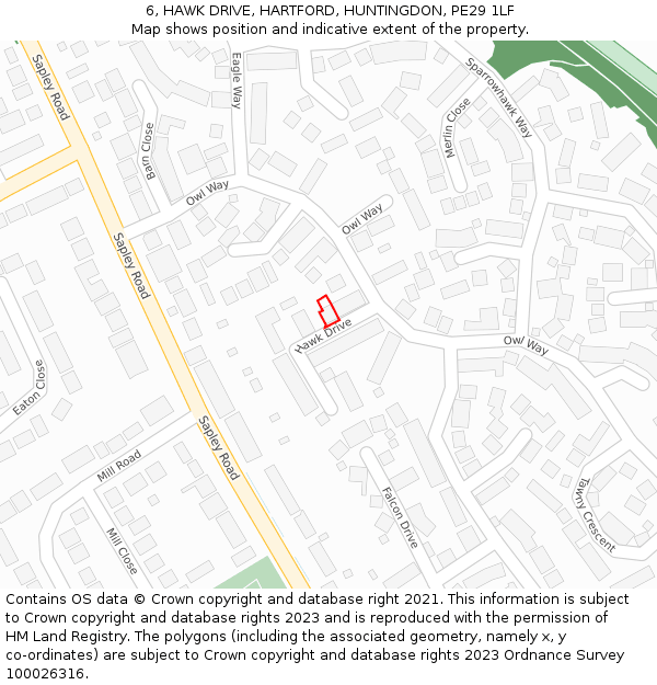 6, HAWK DRIVE, HARTFORD, HUNTINGDON, PE29 1LF: Location map and indicative extent of plot