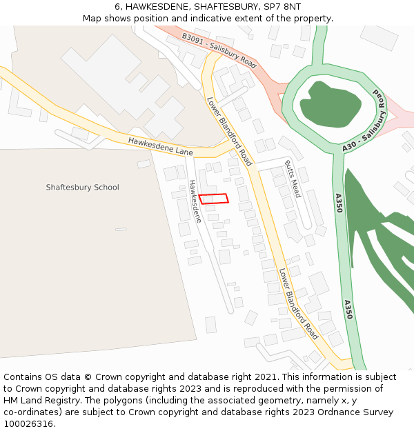 6, HAWKESDENE, SHAFTESBURY, SP7 8NT: Location map and indicative extent of plot