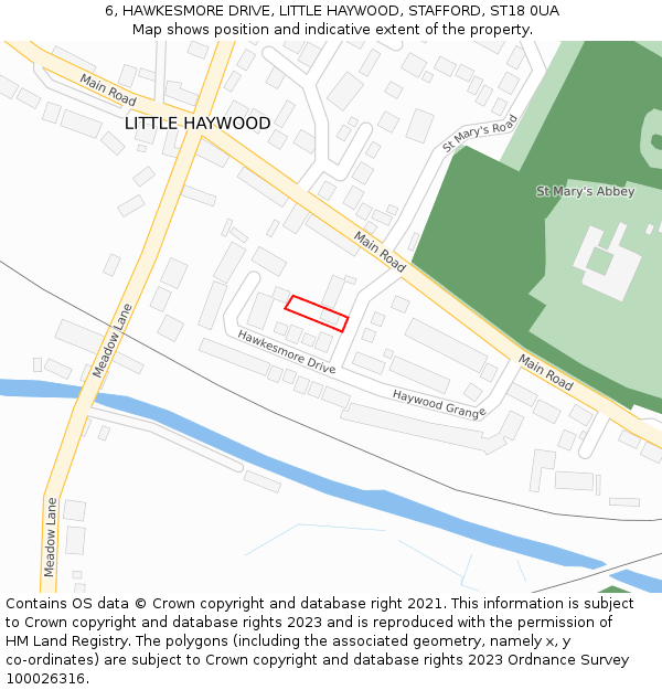 6, HAWKESMORE DRIVE, LITTLE HAYWOOD, STAFFORD, ST18 0UA: Location map and indicative extent of plot