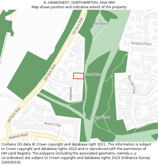 6, HAWKSNEST, NORTHAMPTON, NN4 0RH: Location map and indicative extent of plot