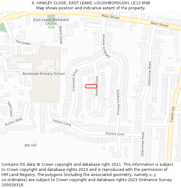 6, HAWLEY CLOSE, EAST LEAKE, LOUGHBOROUGH, LE12 6NB: Location map and indicative extent of plot