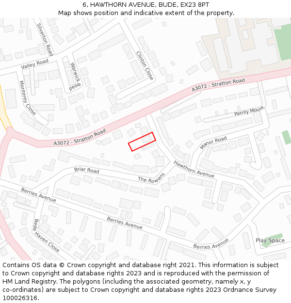 6, HAWTHORN AVENUE, BUDE, EX23 8PT: Location map and indicative extent of plot