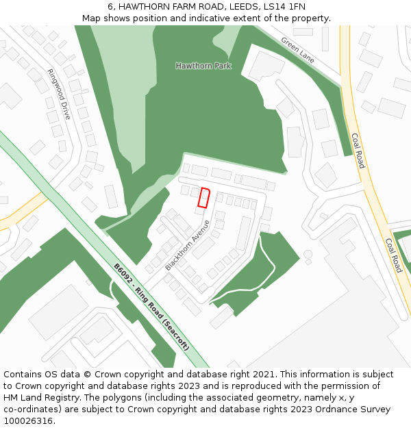 6, HAWTHORN FARM ROAD, LEEDS, LS14 1FN: Location map and indicative extent of plot