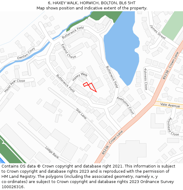 6, HAXEY WALK, HORWICH, BOLTON, BL6 5HT: Location map and indicative extent of plot