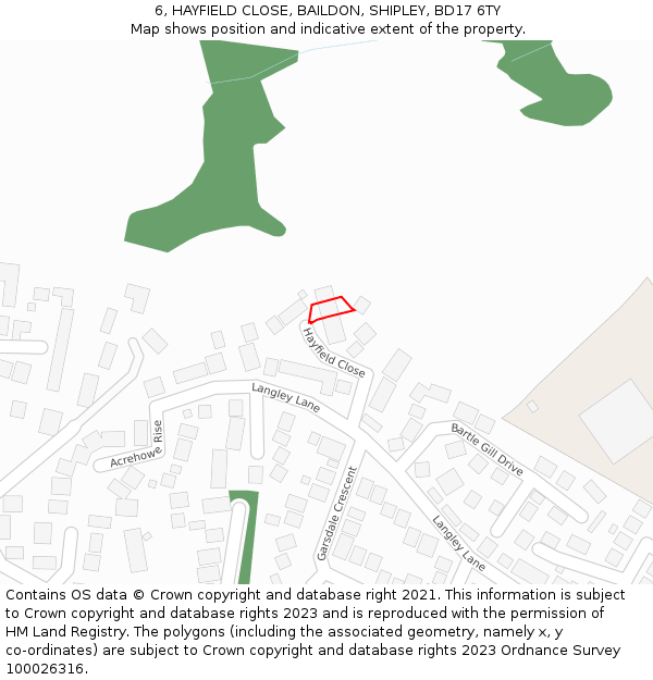 6, HAYFIELD CLOSE, BAILDON, SHIPLEY, BD17 6TY: Location map and indicative extent of plot