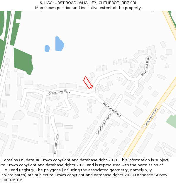 6, HAYHURST ROAD, WHALLEY, CLITHEROE, BB7 9RL: Location map and indicative extent of plot