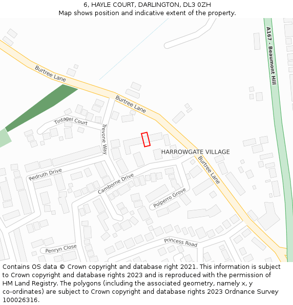 6, HAYLE COURT, DARLINGTON, DL3 0ZH: Location map and indicative extent of plot