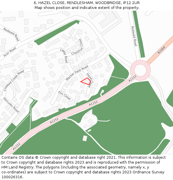 6, HAZEL CLOSE, RENDLESHAM, WOODBRIDGE, IP12 2UR: Location map and indicative extent of plot