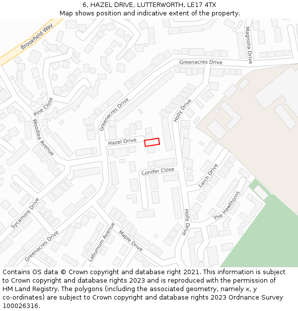 6, HAZEL DRIVE, LUTTERWORTH, LE17 4TX: Location map and indicative extent of plot