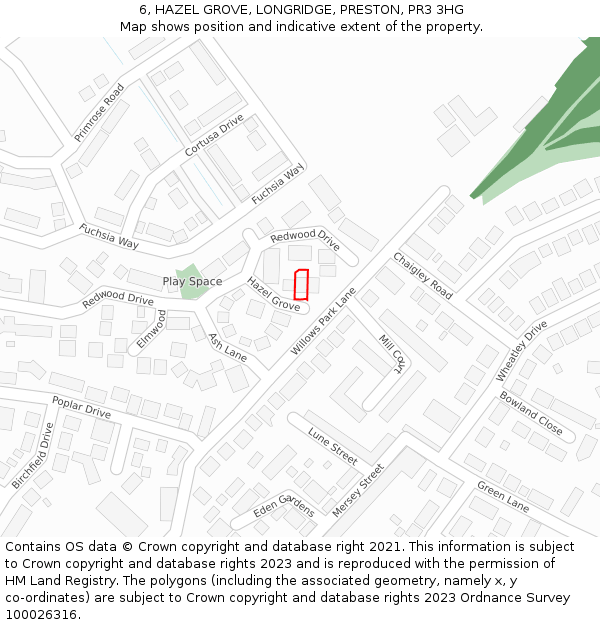 6, HAZEL GROVE, LONGRIDGE, PRESTON, PR3 3HG: Location map and indicative extent of plot