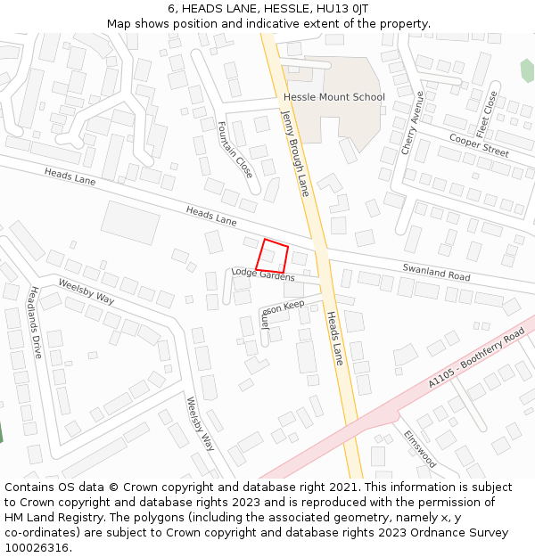 6, HEADS LANE, HESSLE, HU13 0JT: Location map and indicative extent of plot