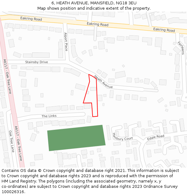 6, HEATH AVENUE, MANSFIELD, NG18 3EU: Location map and indicative extent of plot