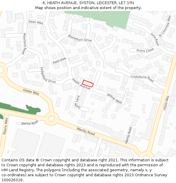 6, HEATH AVENUE, SYSTON, LEICESTER, LE7 1YN: Location map and indicative extent of plot