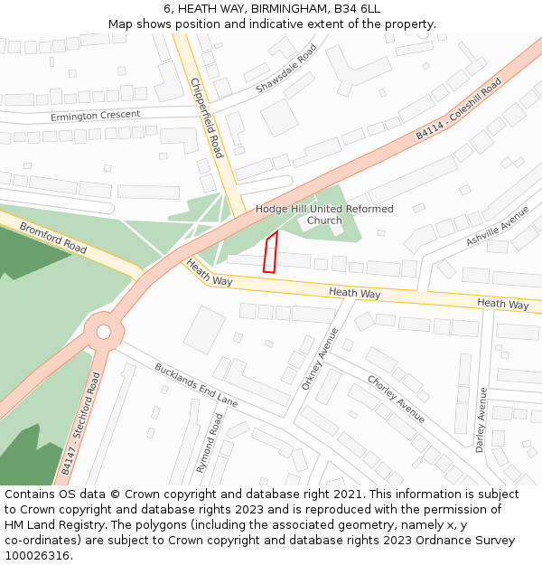 6, HEATH WAY, BIRMINGHAM, B34 6LL: Location map and indicative extent of plot