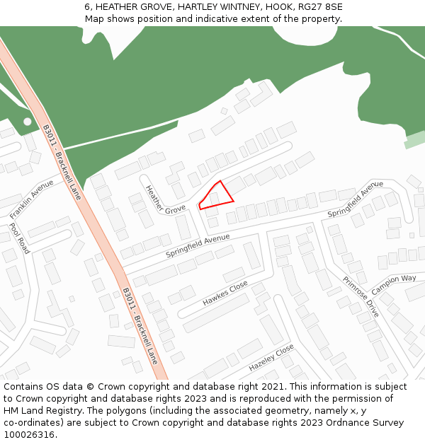 6, HEATHER GROVE, HARTLEY WINTNEY, HOOK, RG27 8SE: Location map and indicative extent of plot
