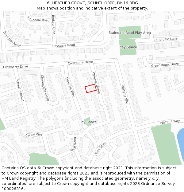 6, HEATHER GROVE, SCUNTHORPE, DN16 3DG: Location map and indicative extent of plot