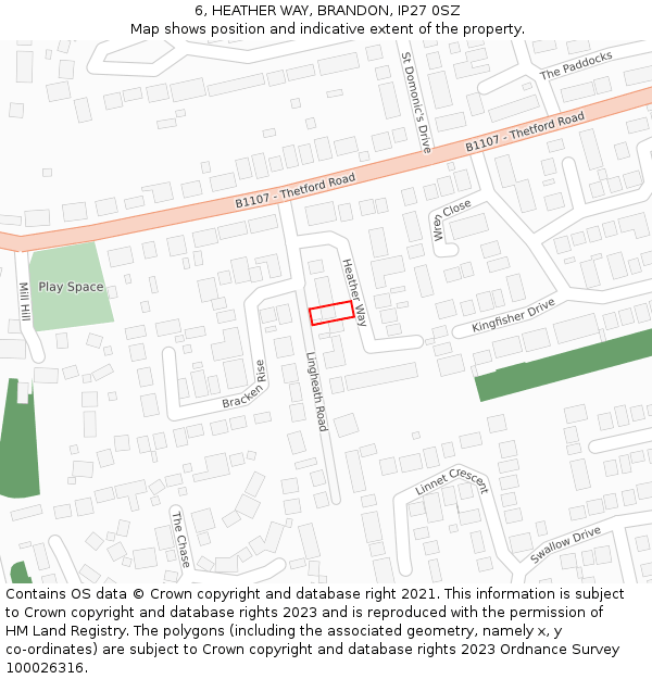 6, HEATHER WAY, BRANDON, IP27 0SZ: Location map and indicative extent of plot