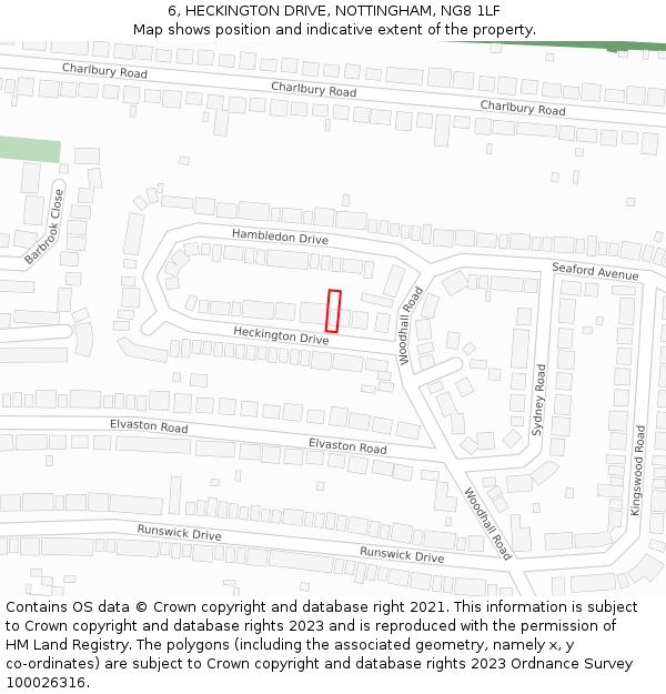 6, HECKINGTON DRIVE, NOTTINGHAM, NG8 1LF: Location map and indicative extent of plot